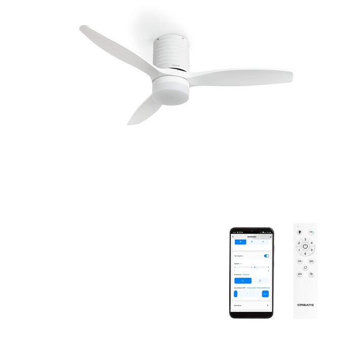 Вентилятор стельовий WINDCALM Line з підсвіткою, білий/дерево, Wi-Fi, пульт, 132 см, 40W