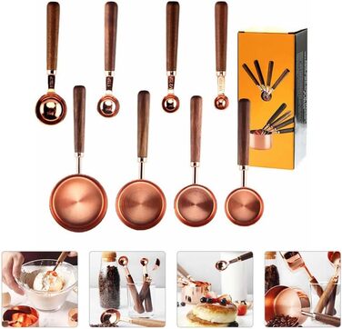 Cieeo 2-piece baking tool set, measuring cups, the cook, liquids, measuring cup, measuring spoon, measuring spoons, flour, kitchenware, measuring spoons, baking, measuring spoons and cup, stainless steel, golden.