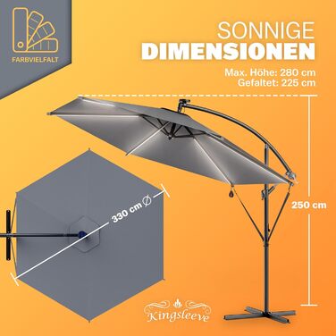 Kingsleeve® Canopy Umbrella LED Lighting UV Protection 80+ Solar Stand Protective Cover 350cm Large Crank Balcony Terrace Garden Umbrella Parasol
