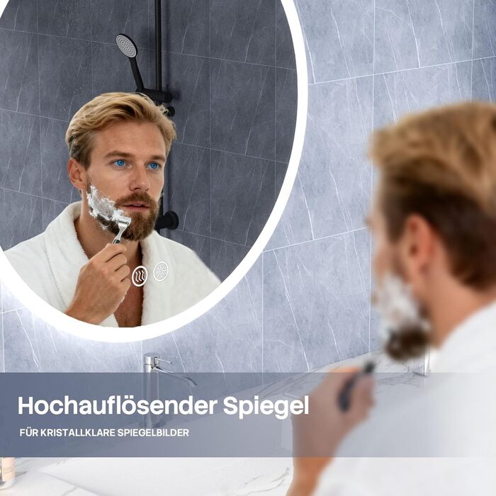 Дзеркало для ванної кімнати HySail з підсвічуванням, 5 мм, високоякісний срібний дзеркало, 3 колірні температури та регульована яскравість, настінне дзеркало з сенсорним вимикачем та антизапарюючим покриттям, кругле (80x80 см)