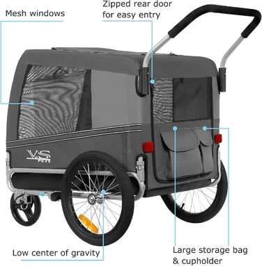 Візок для собак Tiggo VS Pets 2-в-1: візок та велопричіп, сірий, об'єм 270 л, до 35 кг