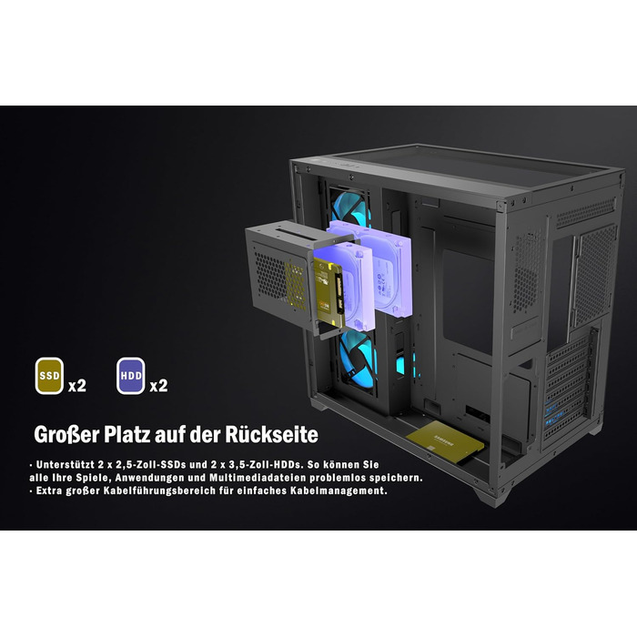 Корпус для ПК ANSAITE P7: Mid-Tower з 6 PWM ARGB-вентиляторами, скляна панель 270°, Type-C, чорний