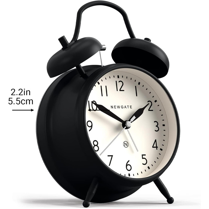 NEWGATE® Classic Double Bell Alarm Clock – The Covent Garden Metal Clock with modern dial, hammer and bell alarm… (Black)
