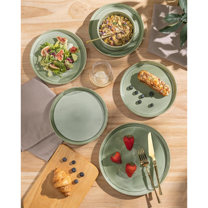 Набір посуду GBhome з каменю, 24 елементи, ручна робота, для 6 осіб, стійкий до миття в посудомийній машині та мікрохвильовій печі