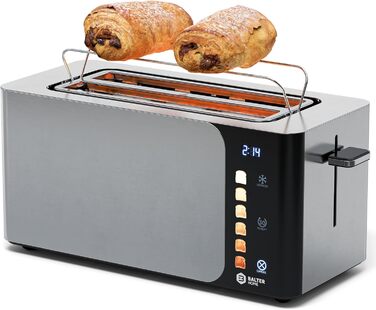 Тостер Balter 4 Scheiben з сенсорним керуванням, нержавіюча сталь, підставка для булочок, LCD дисплей, функція підігріву, центрування хліба, TS-34 (Ts-44-silber)