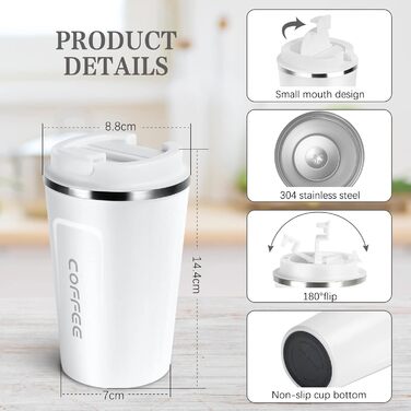 Термокружка Flintronic 510 мл з подвійними стінками, з нержавіючої сталі, з кришкою, для кави та чаю