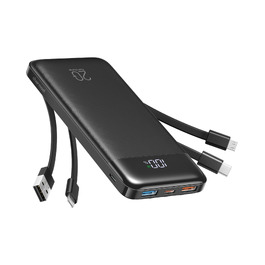 Повербанк Charmast 20000 mAh з вбудованими кабелями, 6 виходів, чорний