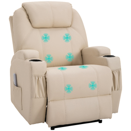 HOMCOM Electric Recliner Chair, TV Chair, Massage Chair, Massage Function, Reclining Function, Faux Leather, Beige, 82 x 97 x 110 cm | Aosom