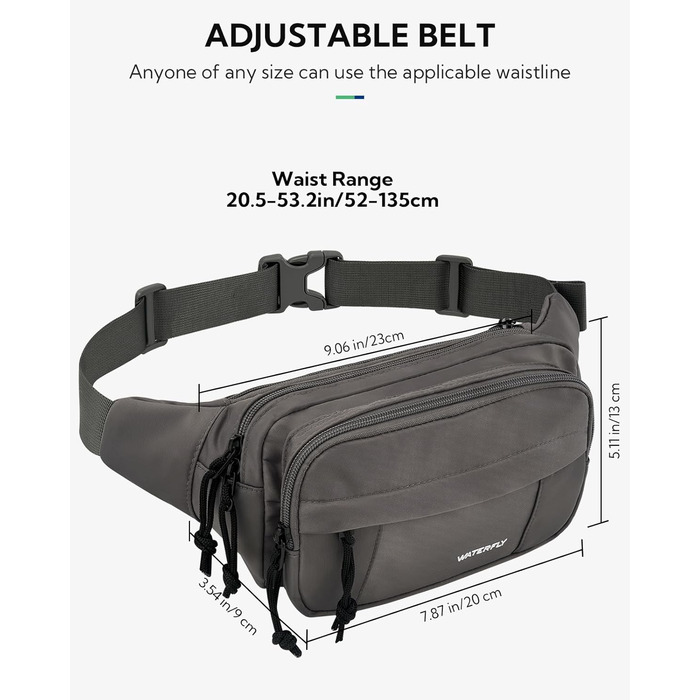 Спортивна поясна сумка Waterfly: стильна фанна-сумка для чоловіків та жінок, унісекс, для прогулянок, подорожей, MTB, спорту, тренувань собак, сірого кольору