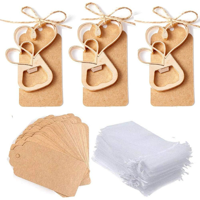 Awtlife 30-Piece Doppelherz Bottle Openers, Wedding Favors, with Label, Transparent Bag for Wedding, Party, Guest Gifts, Christmas