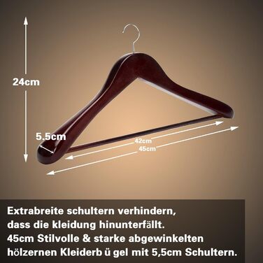 MECOREX Suit Hangers, 10-Piece Set, Solid Wood Clothes Hangers with Extra Wide Shoulders, Non-Slip, for Shirts, Coats, Jackets, Pants, Suits, 360° Swivel Hook (Dark Walnut Color)