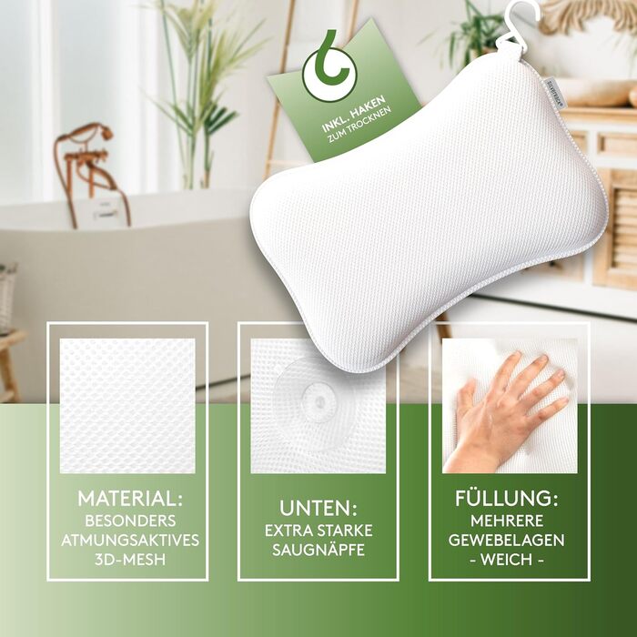 SilverRack Bathtub Pillow MEDIUM-SOFT [3D] - Neck Pillow for Bathtub with Suction Cups as Bathtub Accessory - Pillow for Bathtub - Bath Pillow with Ergonomic Fit (White Small)