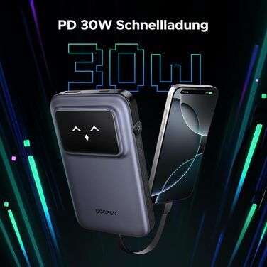 Power Bank UGREEN UNO 10000mAh з USB-C кабелем, 30W, 1 USB-C та 1 USB-A. Сумісний з iPhone 12-16, Galaxy S24 Ultra