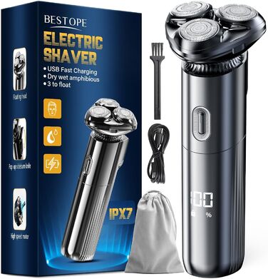 Електричний гоління для чоловіків 3D, бездротовий, з магнітними головками, IPX7, для сухого та вологого гоління, сірий