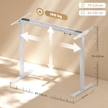 HOMCOM Height-Adjustable Desk Frame Electric Table Frame with 2 Motors & 3 Memory Control Desk Legs with Low Noise, Collision Protection White | Aosom