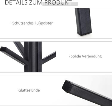 HOMCOM Coat Rack, Clothes Rack with 8 Hooks, Coat Stand with Shelf, Freestanding Coat Rack for Clothes, Hats, Bags, Metal, Black, 45 x 45 x 180 cm