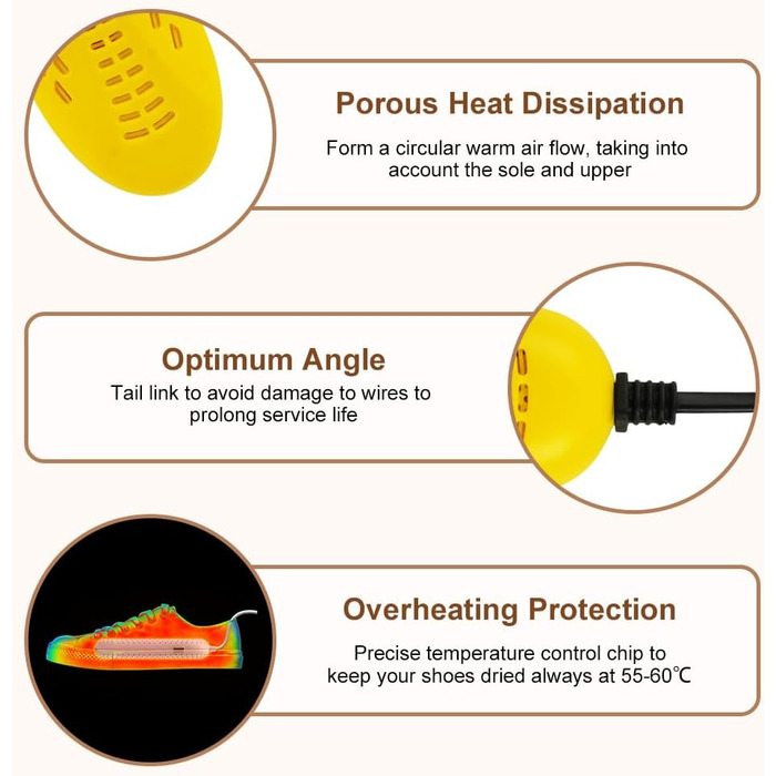 Електричний сушильник для взуття Flintronic: сушильник для черевиків, рукавичок, шкарпеток. Білий (жовтий)