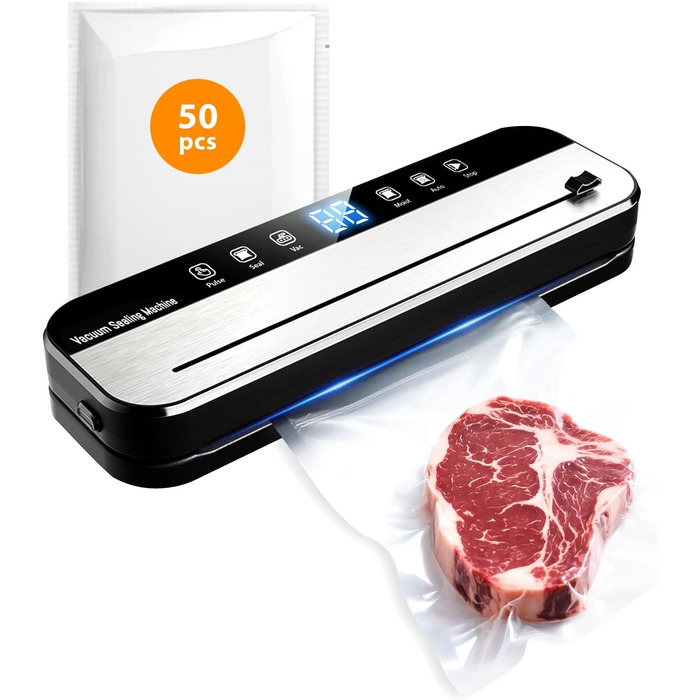 Вакуумний пакувальник FANNOU 5-в-1 для продуктів харчування, з зовнішнім вакуумуванням для банок та контейнерів, чорний