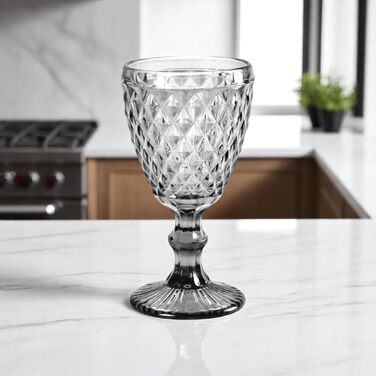 Вінтажний набір з 6 кольорових склянок та келихів з діамантовим візерунком (сітка), келихи Long Drink, келихи для коктейлів з тисненням, склянка, келих, бокал, склянка для води, келих-кубок (сірий бокал)