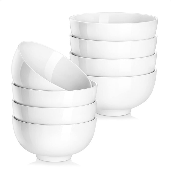 MALACASA Набір мисок для мюслі та супу, 8 шт., 420 мл, порцеляна, кремовий, для мюслі, супу, рамену, десертів та салатів