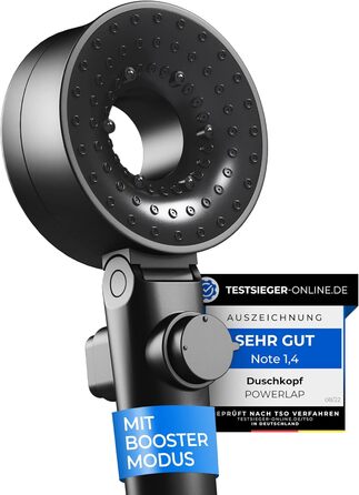 POWERLAP® Showerhead with Filter & Mounting Tool | PP Cotton Filter Showerhead for Cleaned & Softer Water | Booster Mode for Perfect Water Pressure in Your Shower (Matt Schwarz)