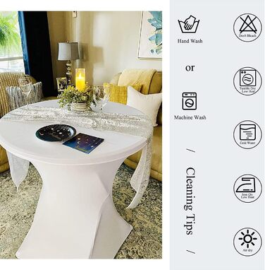 6 Piece Table Covers Table Spandex Stretch Tablecloth 80cm, for Bistro Table Ø 80-85 cm, For Round Table Wedding Birthday Party Banquet Table Decoration (80 cm, white)