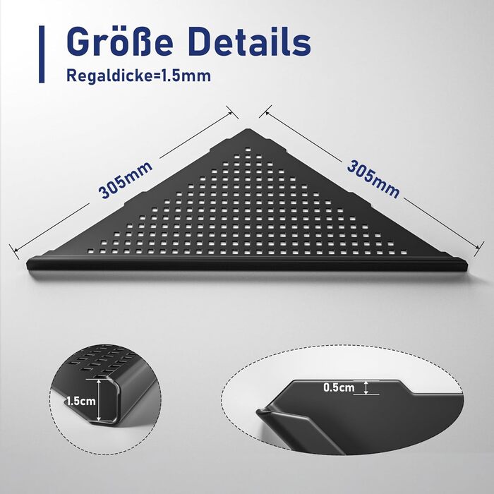 Поличка для душу Eck з нержавіючої сталі 304, стелаж для ванної кімнати з сітчастою конструкцією для плитки, вбудована поличка для ремонту ванної кімнати (щітка, 254 мм - 2 шт.) (305 мм - 2, чорний)