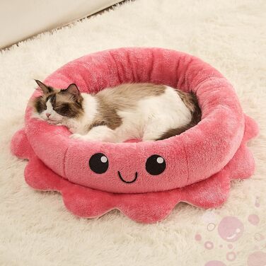 Кругле ліжко для собак та котів, рожеве, Boho стиль, XL, знімний коврик, ліжко-іграшка Октопус