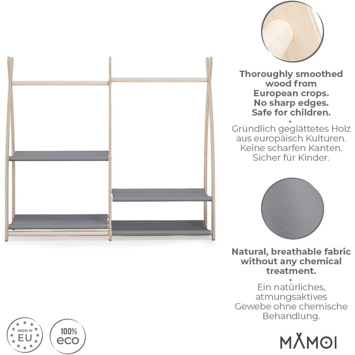 MAMOI® Clothes Rail for Baby Nursery | Children's Clothes Rail 106x95x32cm / 53x95x32cm | Children's Clothes Rack Baby | Coat Rack | Baby Wardrobe | Children's Wardrobe | 100% ECO | Made in EU