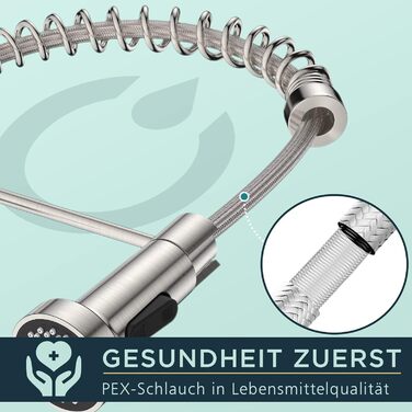 Кран кухонний FORIOUS з високим виливом, поворотний на 360°, з висувною лійкою, нержавіюча сталь, щітка