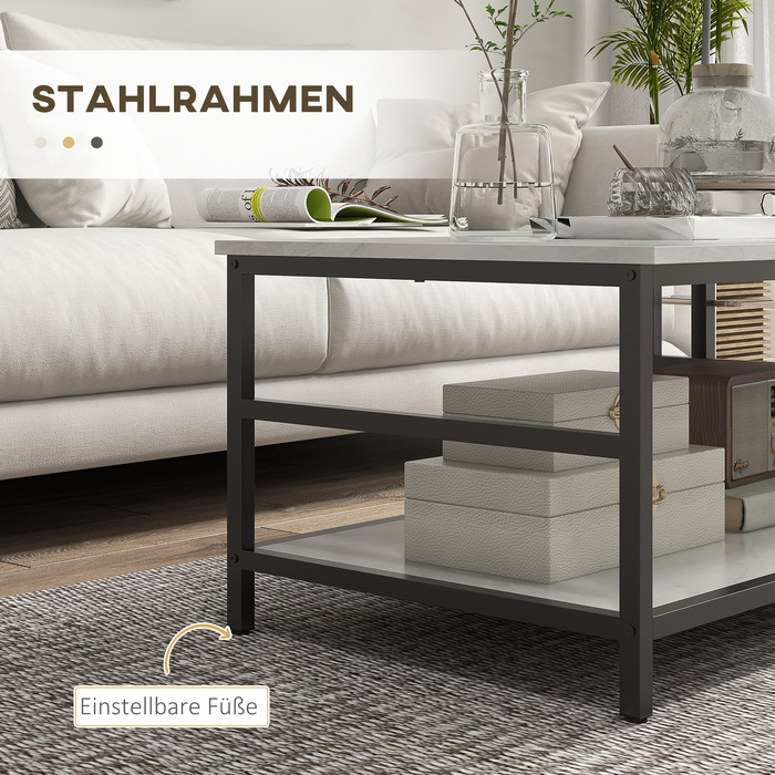 HOMCOM Set of 2 Side Tables/Coffee Tables/Accent Tables with Modern Design and Marble Look for Living Room, Bedroom, Steel