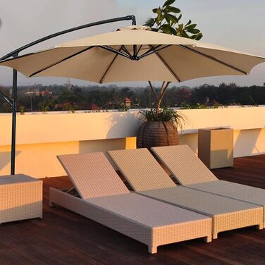 SMLJFO Replacement 8-Rib Parasol Canopy, 3m Market Table Umbrella, UV Protection, Replacement Fabric, Beige