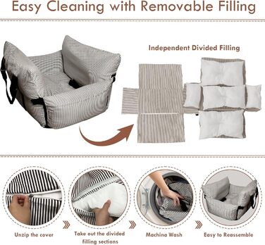 Автокрісло для собак маленьких та середніх порід до 18 кг, з ременями безпеки та кишенями для зберігання, антиковзаюча підкладка (морські смуги) (Коричневе, 76.2x52 см)