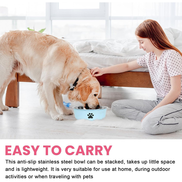 Набір з 4 мисок для собак з нержавіючої сталі, протиковзкі, для води та корму, 18 см, підходять для собак та котів будь-якого розміру