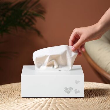Relaxdays Tissue Box, Cosmetic Tissue Box, Square Tissue Box for Napkins, HxWxD: 9 x 25 x 15 cm, Heart Print, White