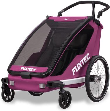 Фуктек Причіп для велосипеда Sportfux на 2 місця, з сумкою, світловідбивачами, ручкою-штовхачем, захистом від дощу та сонця, складний, фіолетовий FX-FA1