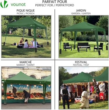 VOUNOT® Folding Pavilion 3x3m, with 4 Sandbags, Pop-Up Folding Pavilion, UV Protection 50+, (Green)