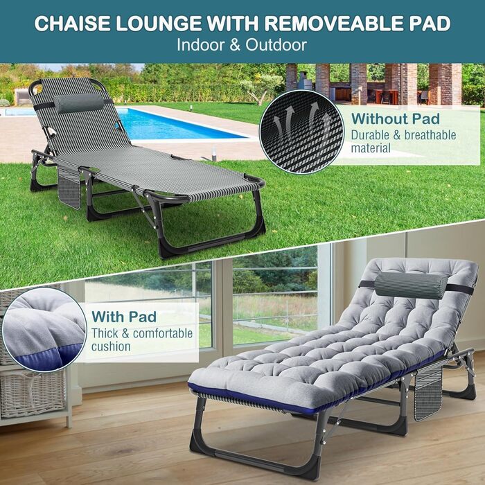 Розкладне ліжко ZIKEBTUY для кемпінгу та відпочинку: міцна конструкція, 200 кг, 190x71x36 см, з матрацом, Oxford 1200D, для відпочинку на природі та вдома (сірий)