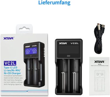 Зарядний пристрій XTAR VC2L для акумуляторів 18650/21700 з LCD дисплеєм та USB Type-C, 2 слоти, для Li-ion 3.6V/3.7V та Ni-MH/Ni-Cd AA/AAA