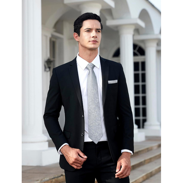 HISDERN Комплект краватки та нагрудного хустинки для весілля, Пайслі, жаккард, однотонні кольори, білий