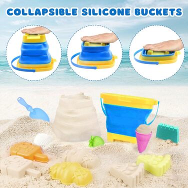 HOVIBU Beach Sand Toy for Kids, 35 Piece Beach Toy Set with Sand Shovel, Folding Bucket, Sand Molds, Mesh Bag Beach, Sandbox Toy Gifts for 3+ Years Girls Boys