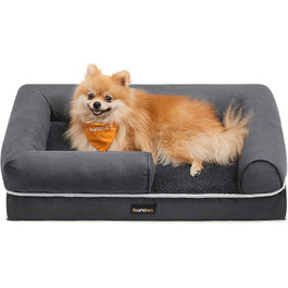 Feandrea Orthopedic Dog Bed, Dog Cushion, Dog Basket, Soft Padding, Dog Sofa, Raised Edges, Removable and Washable Cover, 91 x 71 x 20 cm, Non-Slip Bottom, PGW076G01 (L 76 x W 51 x H 18 cm, Dark Grey)