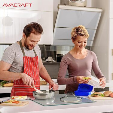 Сковорода AVACRAFT з нержавіючої сталі 18/10 Tri-Ply з кришкою, боковими виливами, зручною ручкою, сумісна з індукцією, 20 см