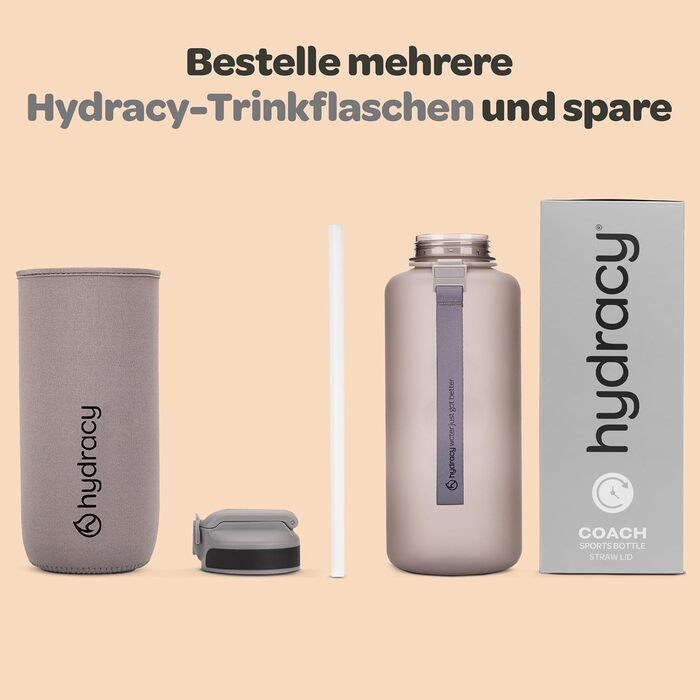 Пляшка для води Hydracy з соломинкою та мітками часу 2л - Сріблясто-сіра - BPA-free, спортивна, герметична