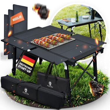 Стол для кемпінгу Castra Premium з грилем – алюміній 7075, регульована висота, вологостійкий, складаний, багатофункціональний, аксесуари для кемпінгу, саду, подорожей та риболовлі