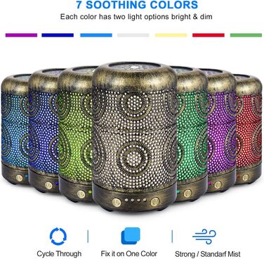 SALKING Аромадифузор, 100 мл, Металевий, для дому та офісу, з підсвіткою, 7 кольорів, для ефірних олій, зволожувач повітря, золотий