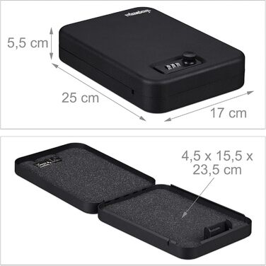 Сейф Relaxdays з кодовим замком, портативний, зі страхувальним тросом, автосейф, сталевий, 5.5x17x25 см, чорний