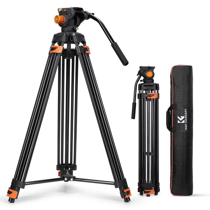 Відеоштатив K&F Concept 202 см з гідравлічною головою та швидкою зміною платформи, посилений тринога для DSLR, відеокамер та дзеркальних камер, навантаження до 8 кг