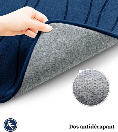 Килимок для ванної кімнати chakme з ефектом пам'яті (Memory Foam), протиковзкий та вбираючий підкладник під душ, 60x150 см, темно-синій