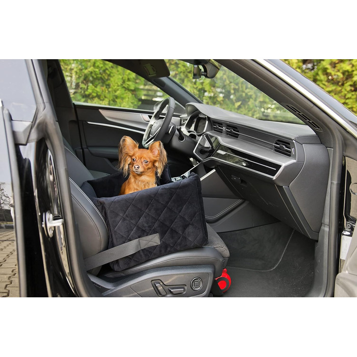 Автокрісло для собак та котів | Чорний велюр, розмір L (57x50 см) | Зручне автоліжко для тварин